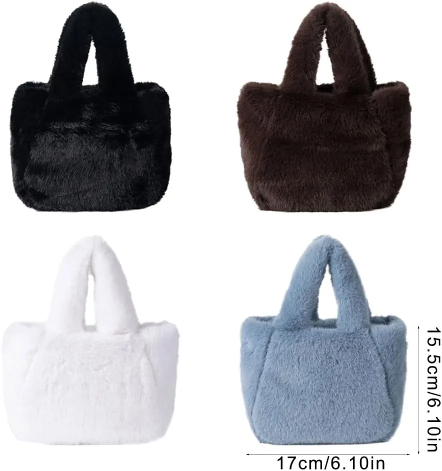 Elegant Minimalists Faux Furs Fleece Shoulder Crossbody Bag with Adjustable Strap for Women Fuzzy Small Bucket Handbag