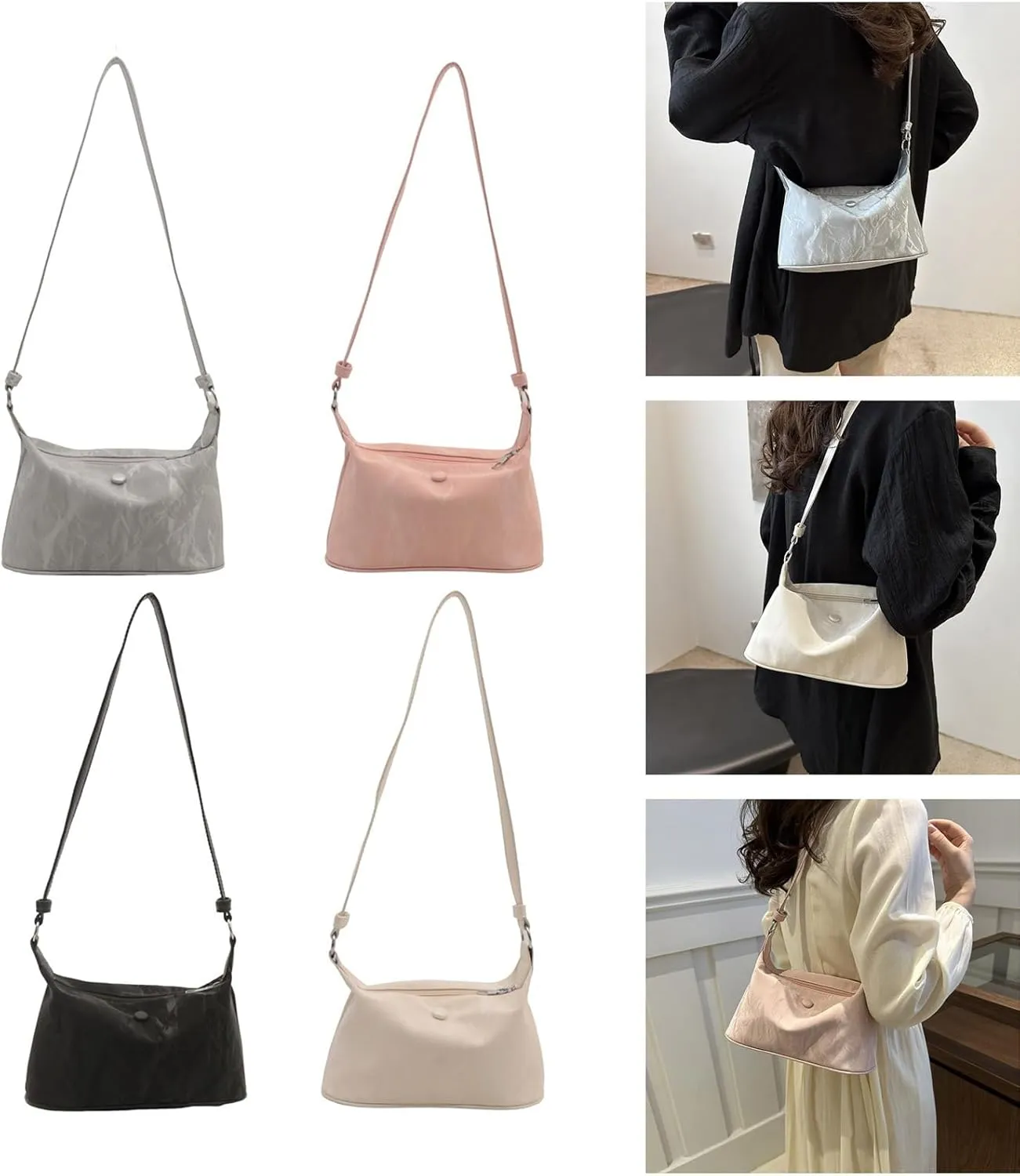 Elegant Solid Color PU Leather Bucket Bag with Zippered for Women Casual Shopping Simple Crossbody Shoulder Bag Purse
