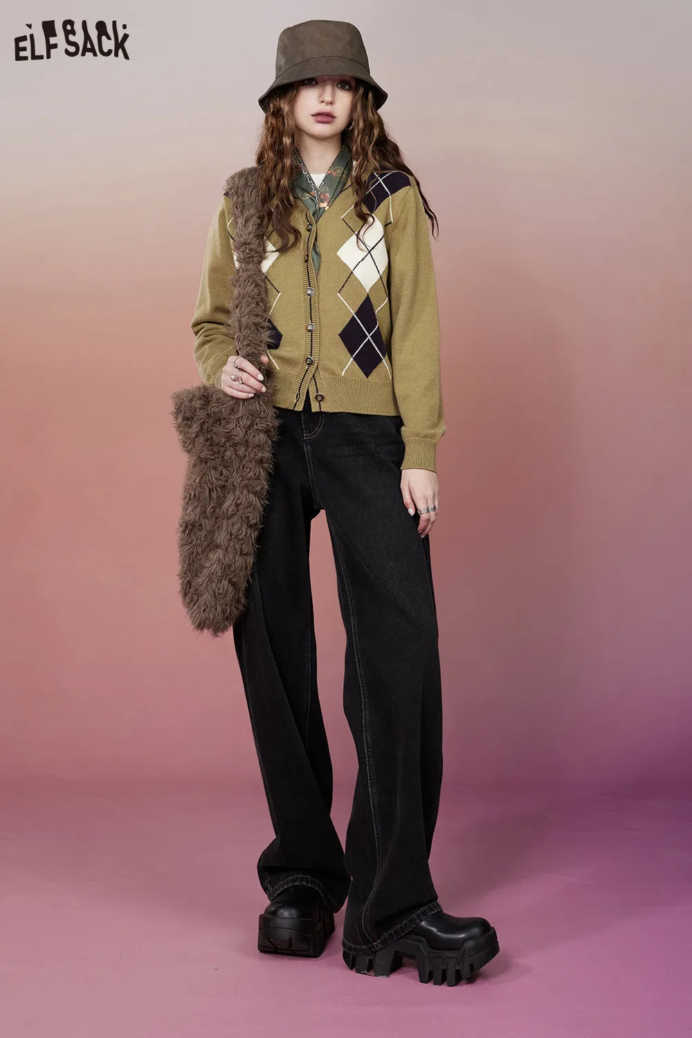 ELFSACK Straight Baggy Jeans Women 2023 Winter High Waist Plus Size Korean Fashion Trousers