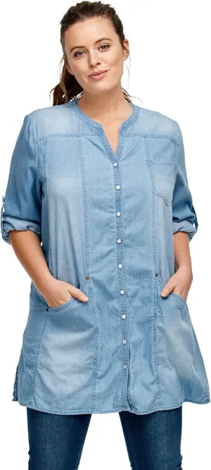 ellos Plus Size Snap Front Denim Tunic