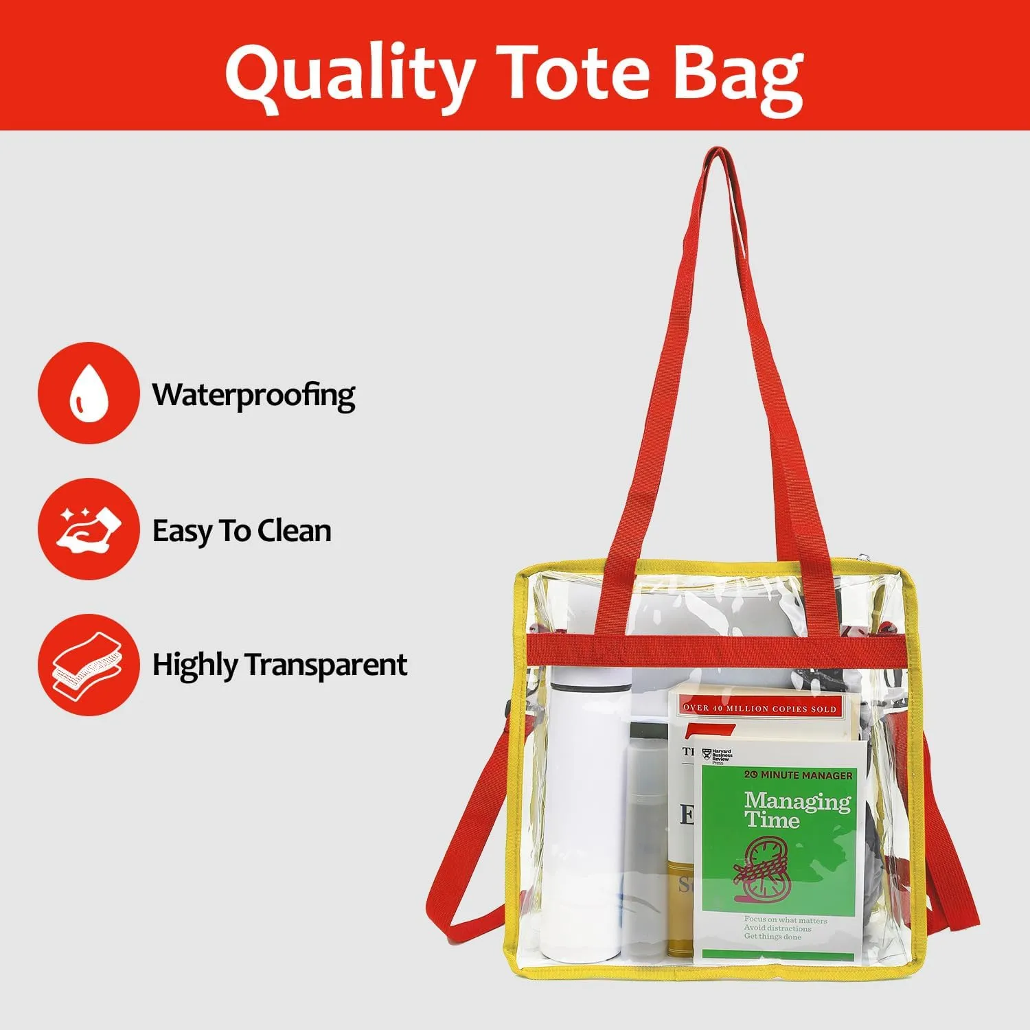 emissary Clear Bag Stadium Approved Clear Tote Bag For Women, Clear Plastic Bags With Handles, See Through Tote Bag