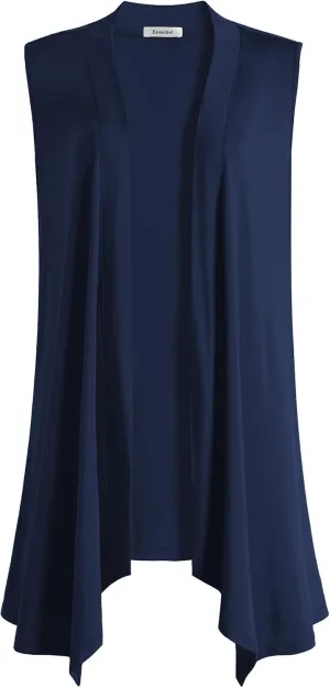 Esenchel Women's Plus Size Sleeveless Draped Open Front Cardigan Vest