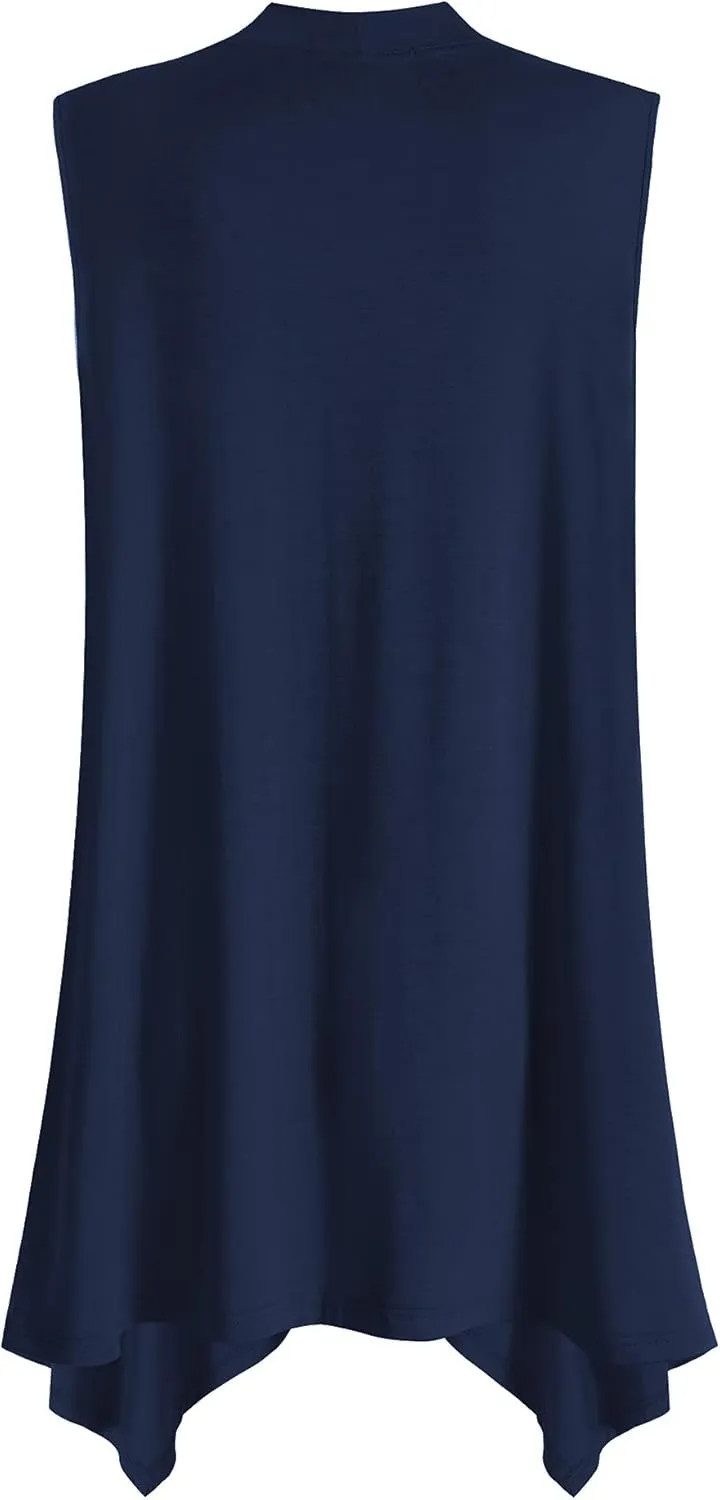 Esenchel Women's Plus Size Sleeveless Draped Open Front Cardigan Vest