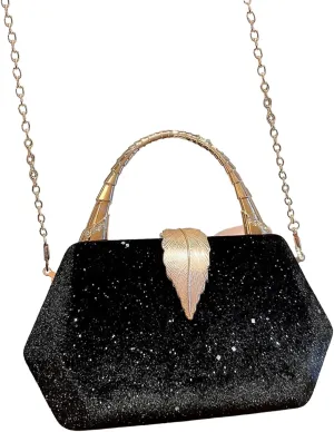 Evening Bag for Women Bag Leaf Buckle Crossbody Shoulder Bag Purse Party Banquet Wedding Clutch Handbag Chain Bag