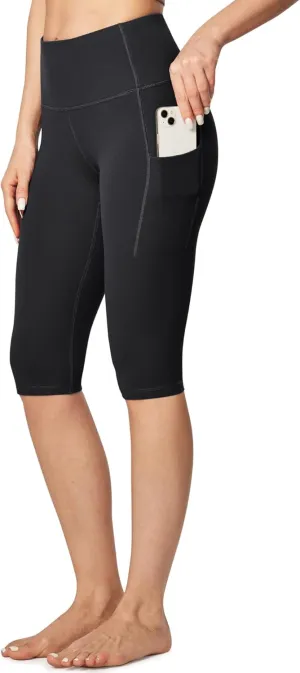 Ewedoos Knee Length Leggings with Pockets Capri Pants for Women High Waist Yoga Pants for Casual Summer Yoga Workout