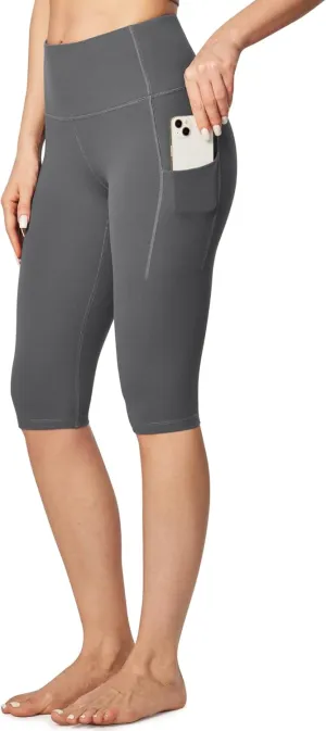 Ewedoos Knee Length Leggings with Pockets Capri Pants for Women High Waist Yoga Pants for Casual Summer Yoga Workout