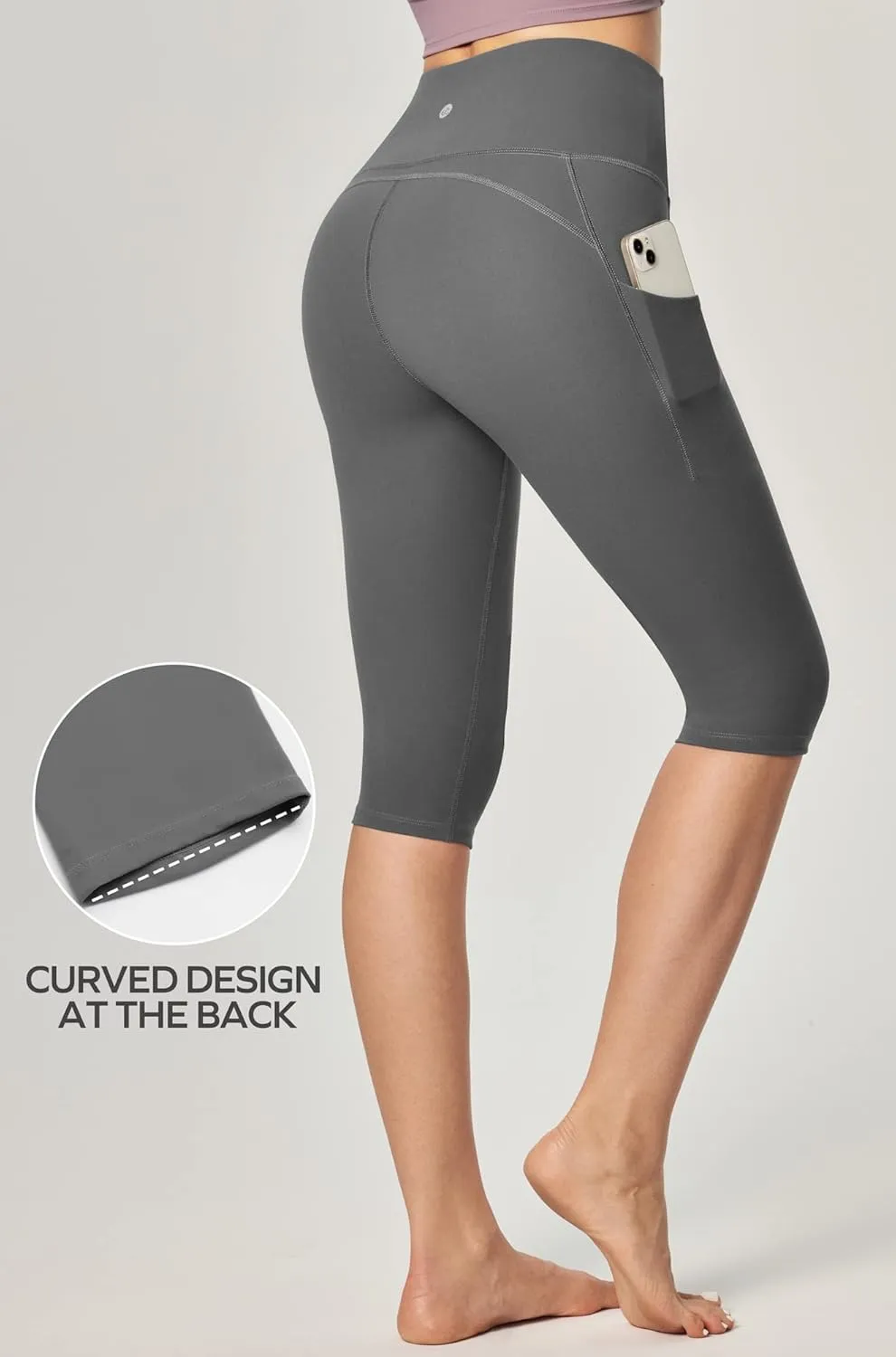 Ewedoos Knee Length Leggings with Pockets Capri Pants for Women High Waist Yoga Pants for Casual Summer Yoga Workout