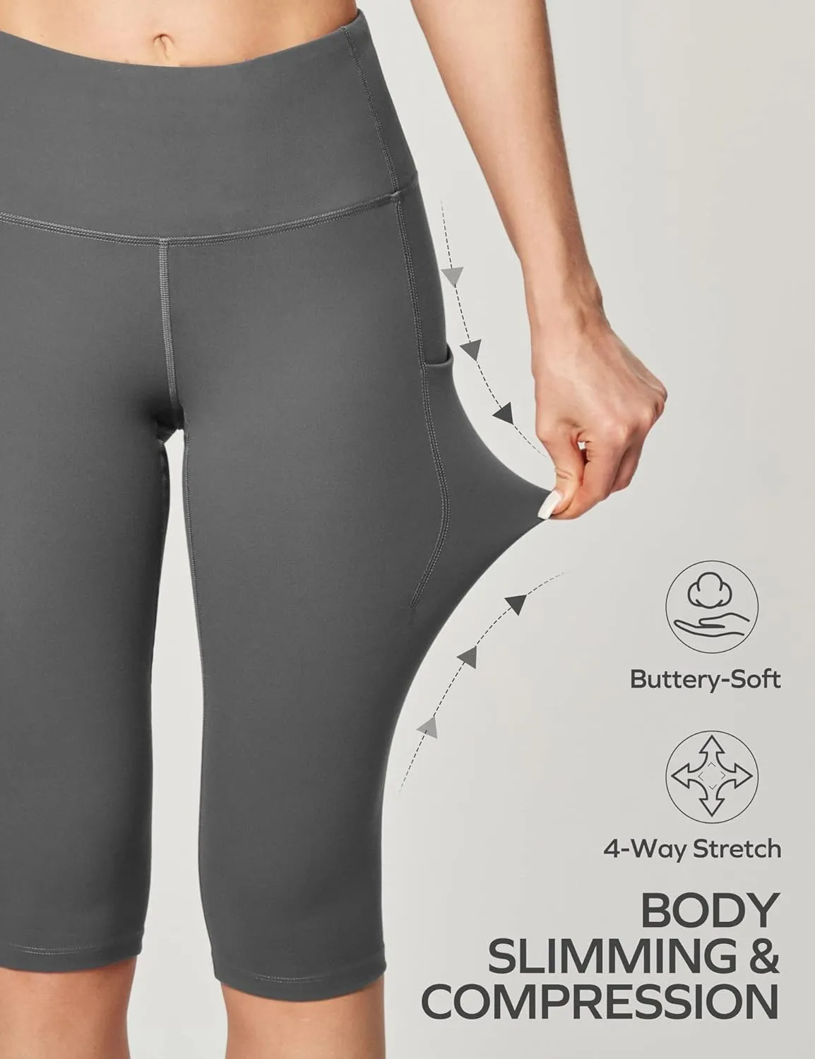 Ewedoos Knee Length Leggings with Pockets Capri Pants for Women High Waist Yoga Pants for Casual Summer Yoga Workout
