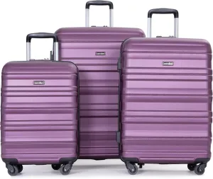 Expandable 3 Piece Lightweight PC Luggage Set with Spinner Wheels, TSA Lock, Expandable (21/25/29) Dark Purple Suitcase