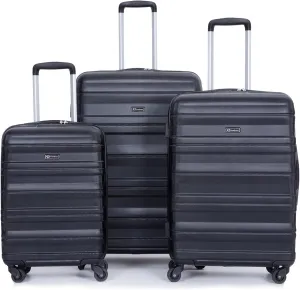 Expandable 3-Piece Luggage Set (21", 25", 29"), PC Lightweight & Durable Suitcase with 360 Spinner Wheels, Two Hooks and TSA Lock, Carry-On & Checked Travel Gear Set (Black)