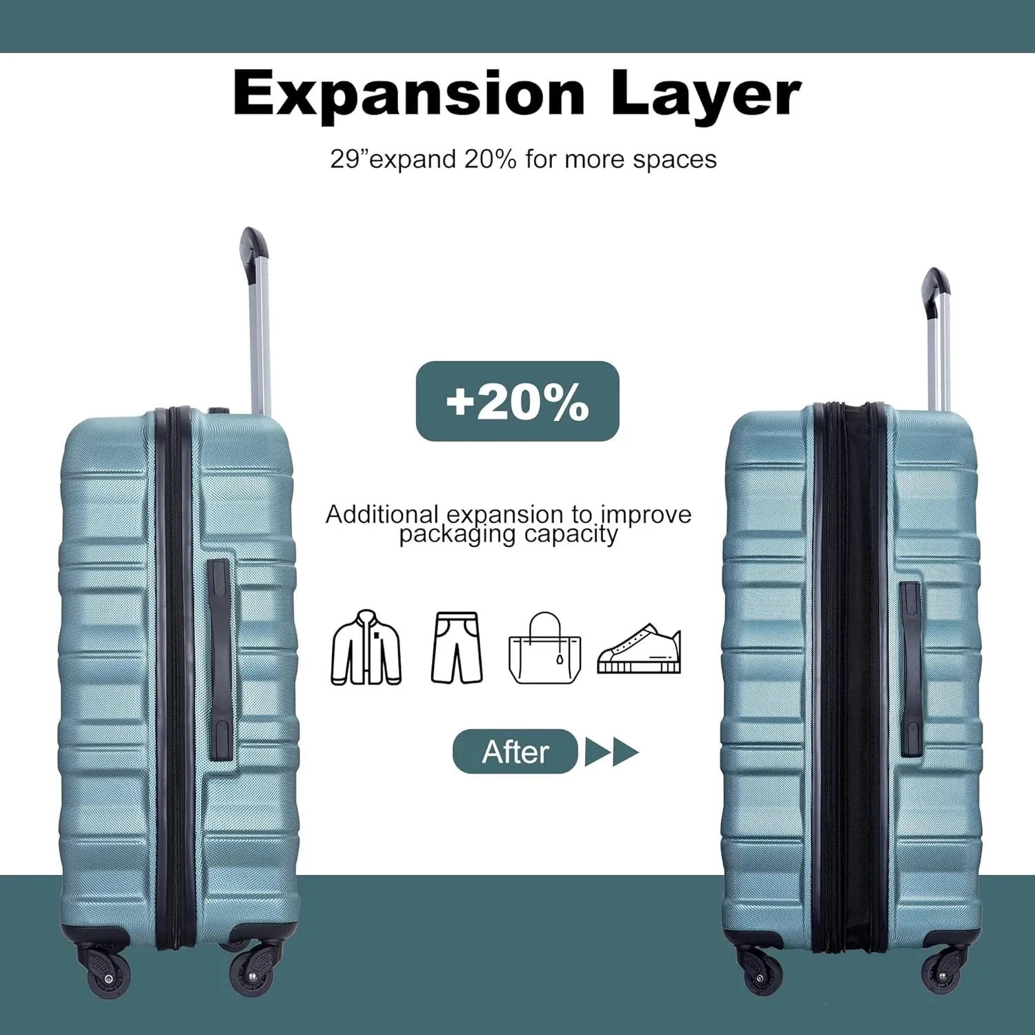 Expandable 3-Piece Luggage Set (21", 25", 29"), PC Lightweight & Durable Suitcase with 360 Spinner Wheels, Two Hooks and TSA Lock, Carry-On & Checked Travel Gear Set (Dark Green)