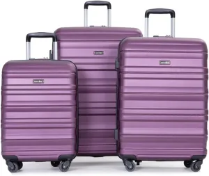 Expandable 3 Piece Luggage Sets PC Lightweight & Durable Suitcase with Two Hooks, Spinner Wheels, TSA Lock, (21/25/29) Dark Purple