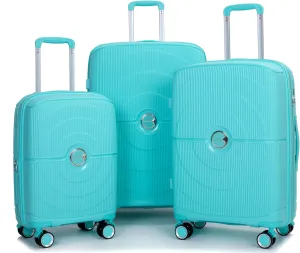 Expandable Hardshell Suitcase Double Spinner Wheels Pp Luggage Sets Lightweight Durable Suitcase with Tsa Lock,3-Piece Set (20,24,28), Lake Blue