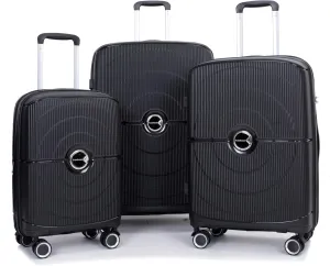 Expandable Hardshell Suitcase Double Spinner Wheels PP Luggage Sets Lightweight Durable Suitcase with TSA Lock,3-Piece Set (20/24/28),Black