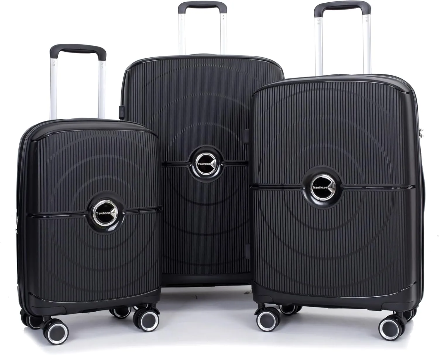 Expandable Hardshell Suitcase Double Spinner Wheels PP Luggage Sets Lightweight Durable Suitcase with TSA Lock,3-Piece Set (20/24/28),Black
