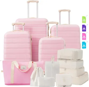 Expandable Spinner Wheel Lightweight 4 Piece ABS Luggage Sets with TSA Lock 16" 20" 24" 28" Suitcases & Travel Bag