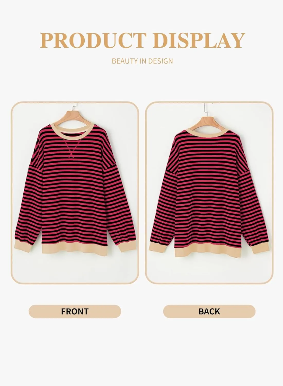Eytino Women Plus Size Sweatshirt Striped Color Block Crew Neck Pullover Tops Long Sleeve Casual Shirt(1X-5X)