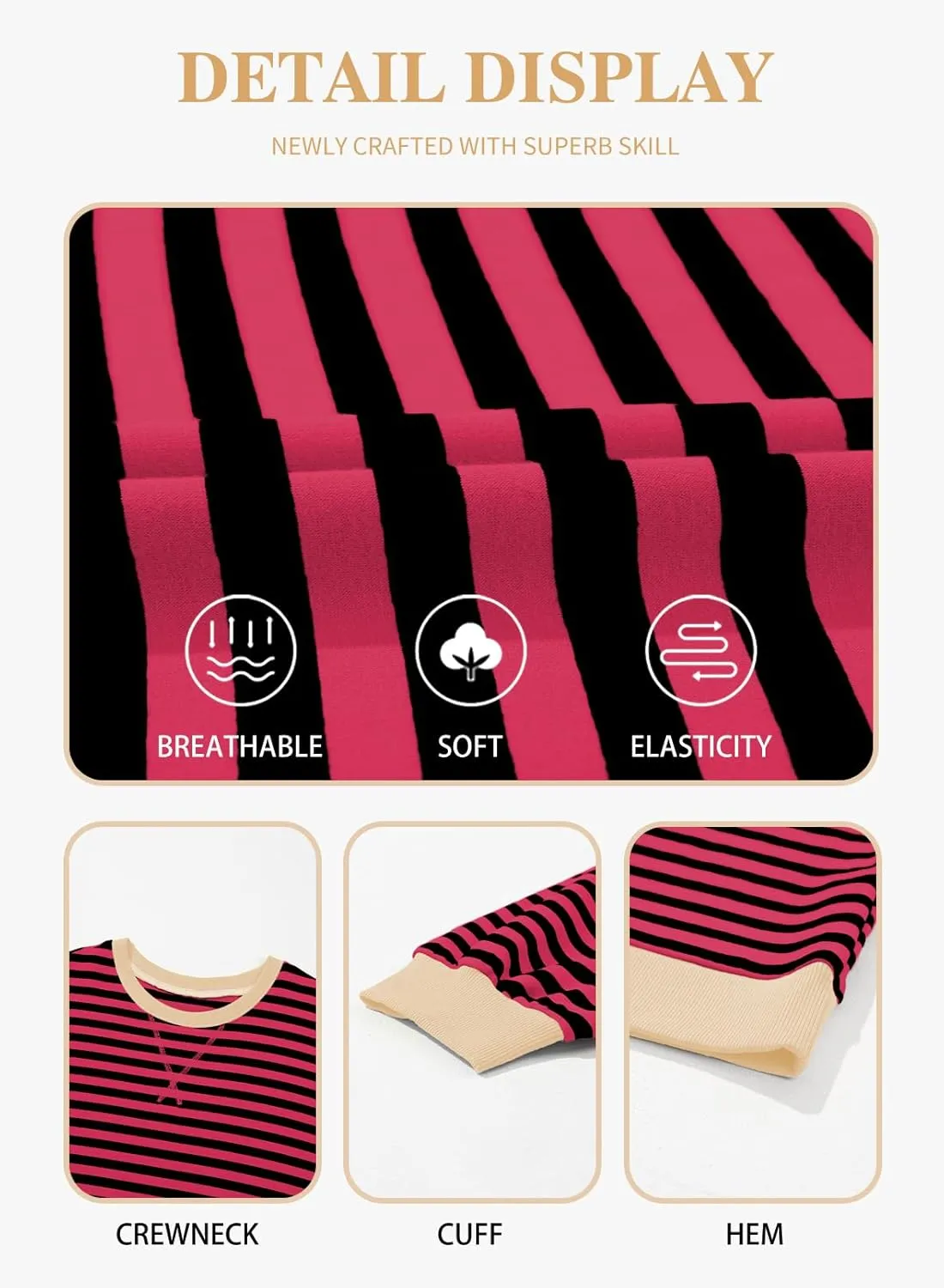 Eytino Women Plus Size Sweatshirt Striped Color Block Crew Neck Pullover Tops Long Sleeve Casual Shirt(1X-5X)