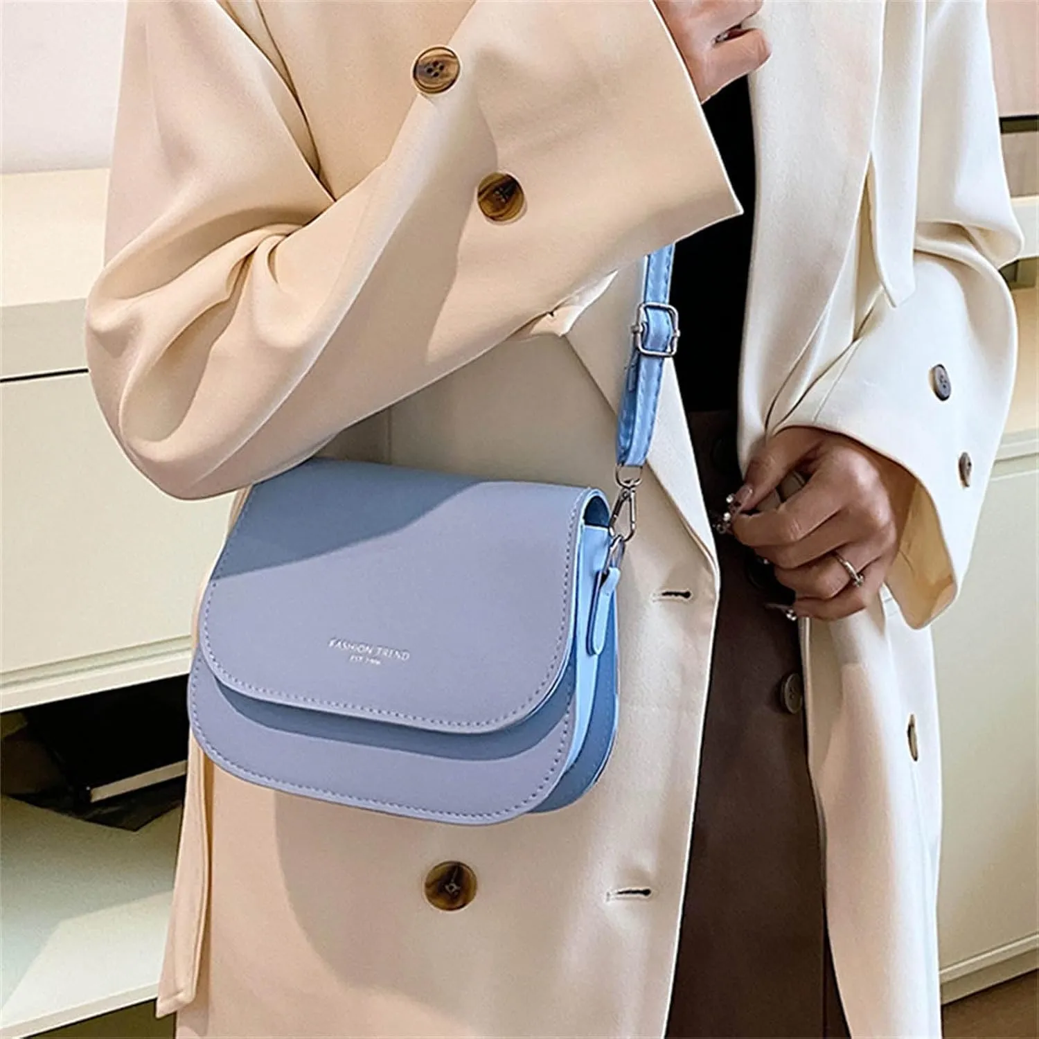 Fashion Faux Leather Crossbody Bag for Women Candy Color Flip Cover Small Satchel with Adjustable Shoulder Strap