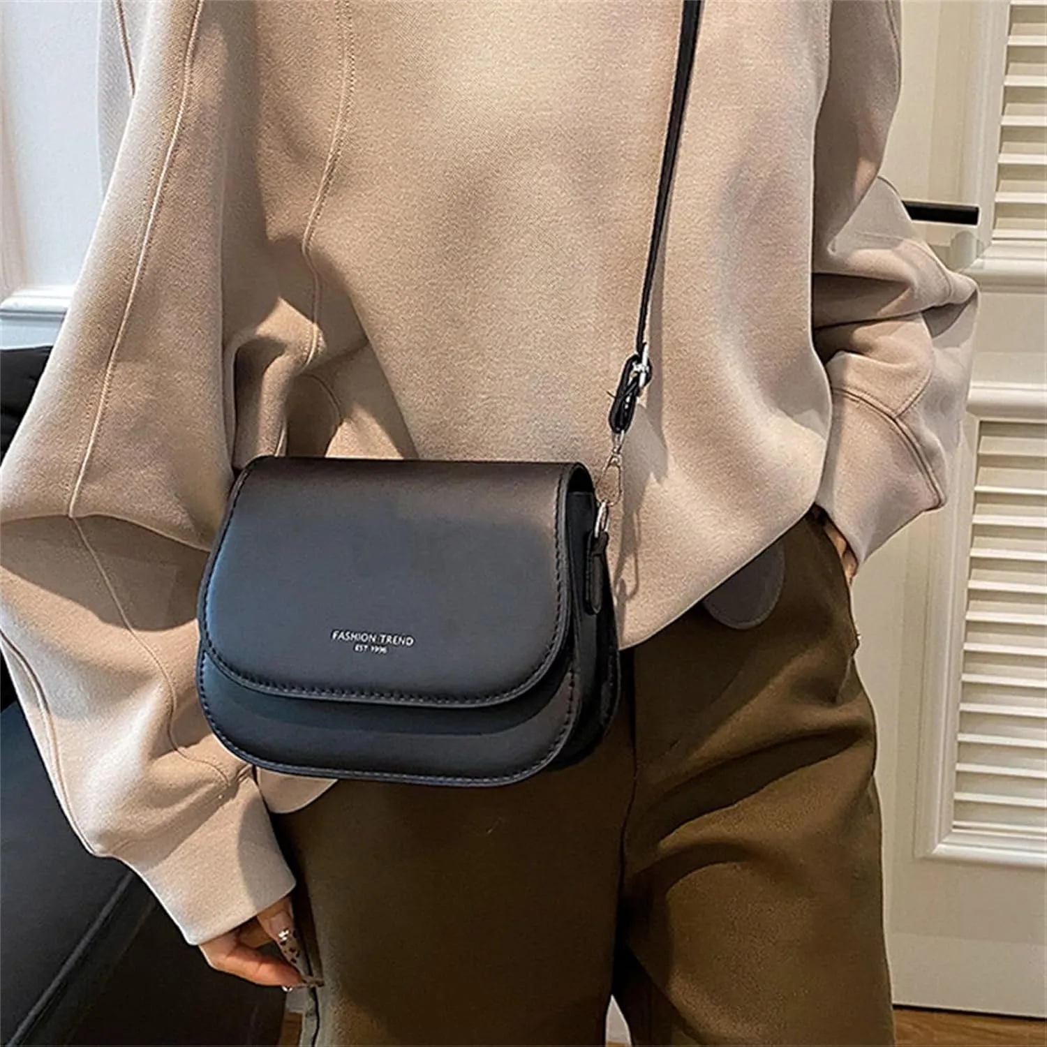 Fashion Faux Leather Crossbody Bag for Women Candy Color Flip Cover Small Satchel with Adjustable Shoulder Strap