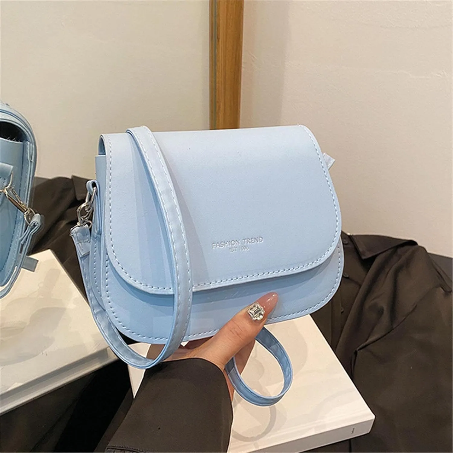 Fashion Faux Leather Crossbody Bag for Women Candy Color Flip Cover Small Satchel with Adjustable Shoulder Strap