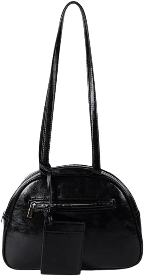 Fashonable PU Leather Saddles Bag with Zippered for Trendy Ladies Solid Color Glossy Finish Shoulder Handbag Purse