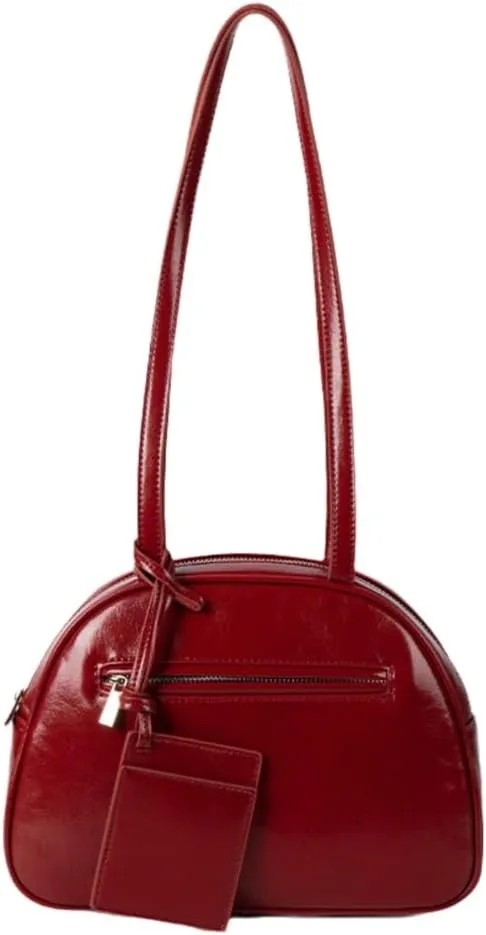 Fashonable PU Leather Saddles Bag with Zippered for Trendy Ladies Solid Color Glossy Finish Shoulder Handbag Purse