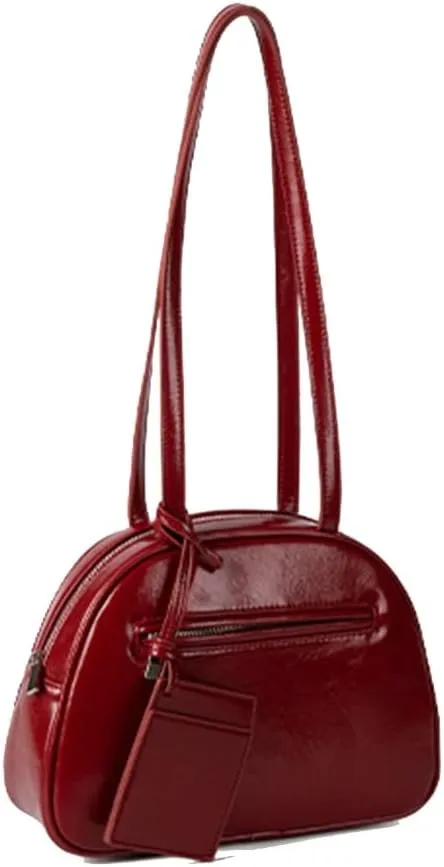 Fashonable PU Leather Saddles Bag with Zippered for Trendy Ladies Solid Color Glossy Finish Shoulder Handbag Purse