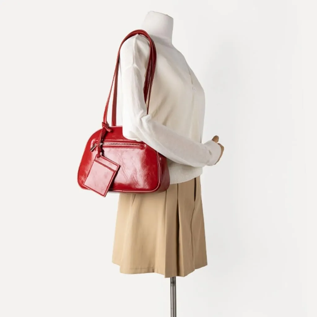 Fashonable PU Leather Saddles Bag with Zippered for Trendy Ladies Solid Color Glossy Finish Shoulder Handbag Purse