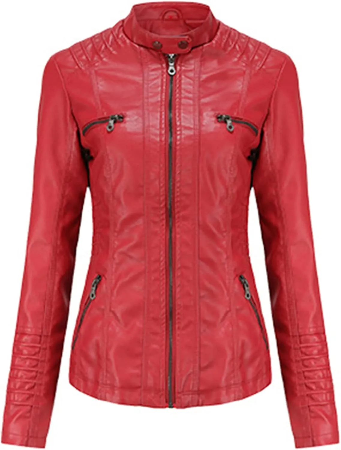 Faux Leather Jacket Women Motorcycle Coat for Biker with Removable Hood XS-4XL