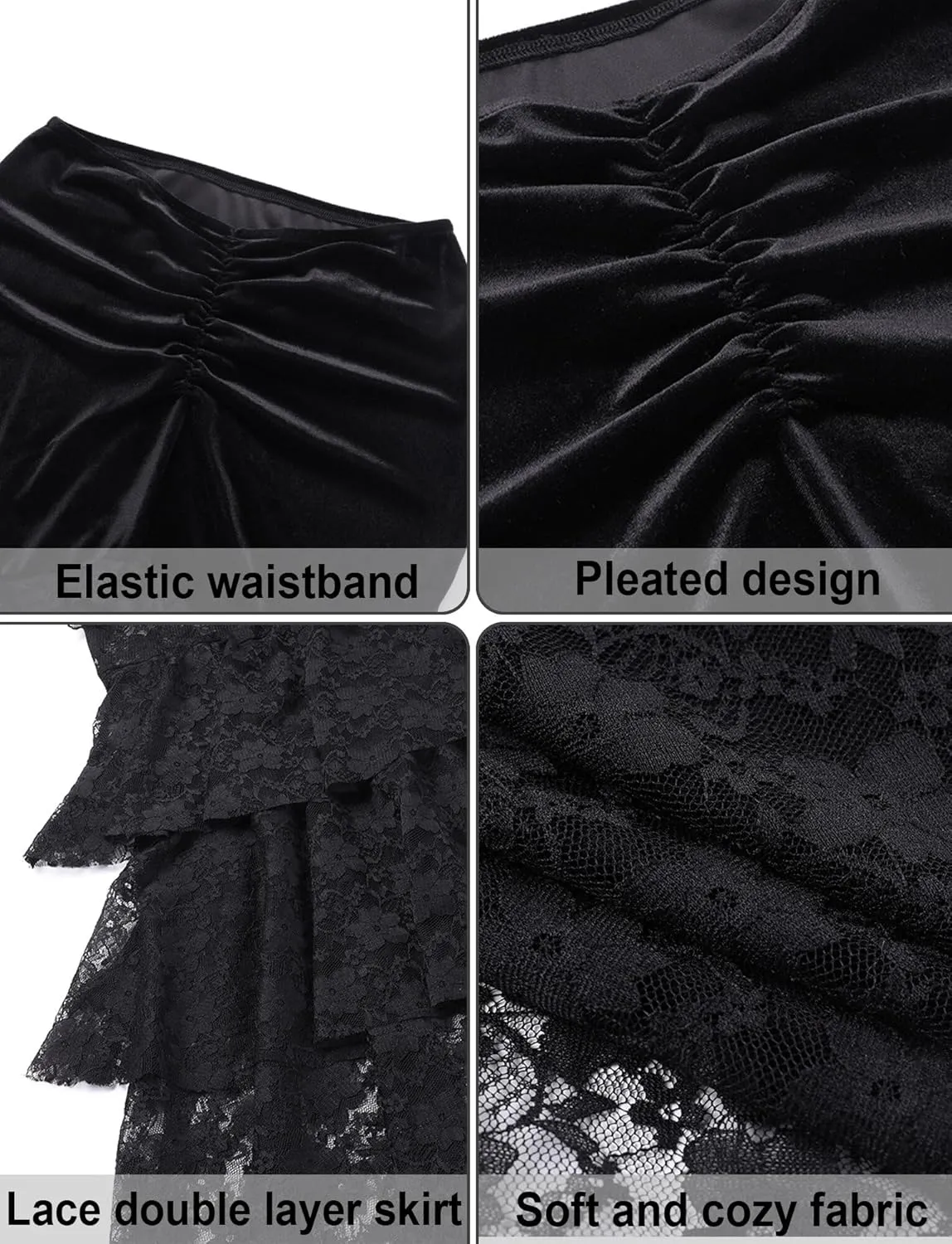 FEOYA Womens Gothic Lace Skirt Black Bodycon Ruffle Hem Skirts Sexy Fairy Skirts for Goth Y2k Club Cosplay