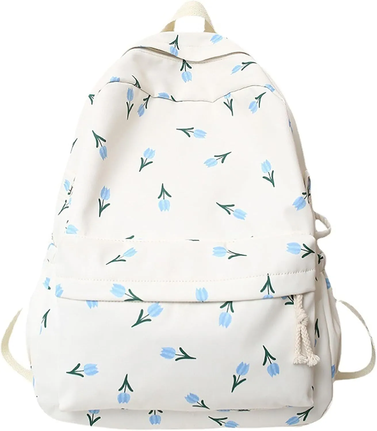 Floral Print Backpack for Women Trendy Cute Kawaii Laptop Backpack Coquette Aesthetic Backpack Casual Travel Daypack (Blue Tulip)