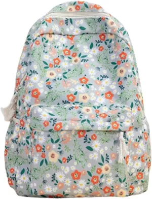 Floral Print Backpack for Women Trendy Cute Kawaii Laptop Backpack Coquette Aesthetic Backpack Casual Travel Daypack (Green)