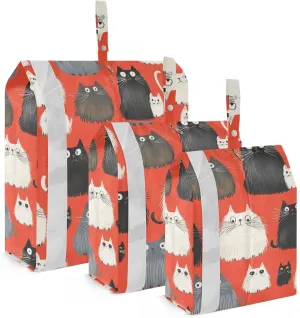 Funny Cats Retro Pattern Red 3 Set Travel Packing Cubes For Suitcases Portable Bags For Closet Travel Storage Bag Luggage Organizers