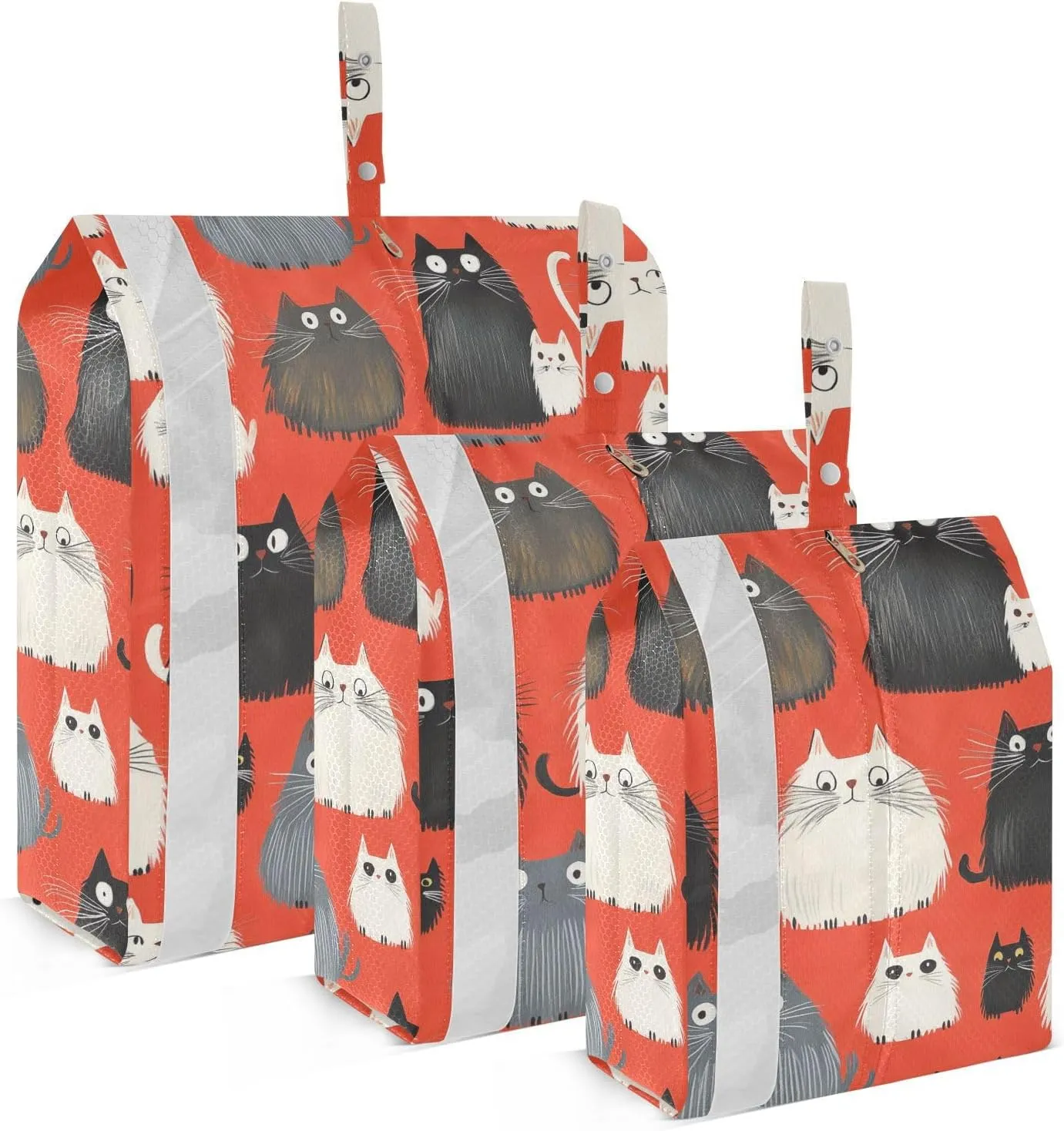 Funny Cats Retro Pattern Red 3 Set Travel Packing Cubes For Suitcases Portable Bags For Closet Travel Storage Bag Luggage Organizers