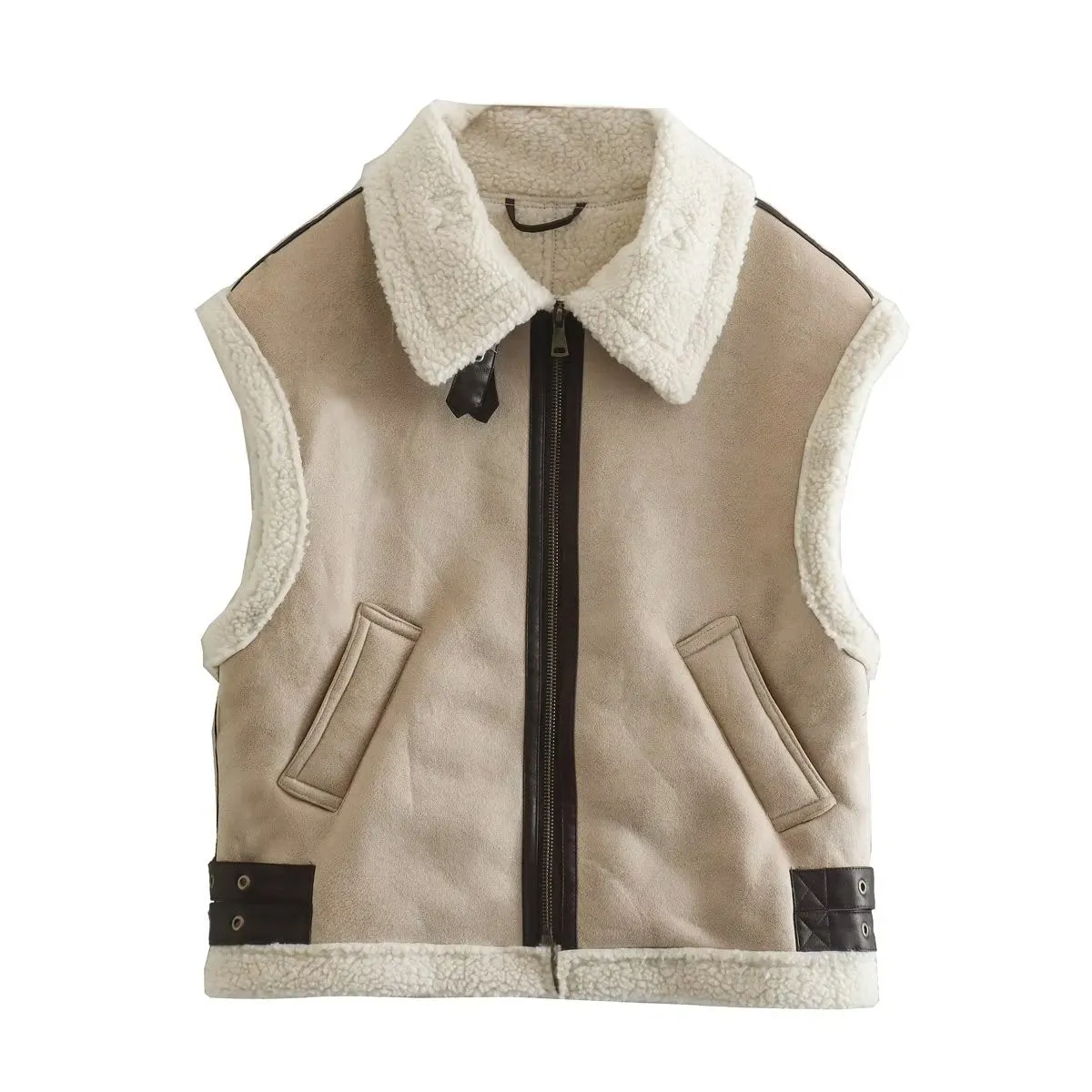 Fur Vest Women Faux Sheepskin Fur Waistcoat Chic Lady Faux Leather Fleece Warm Vest Woman Sleeveless Jacket Fall Winter