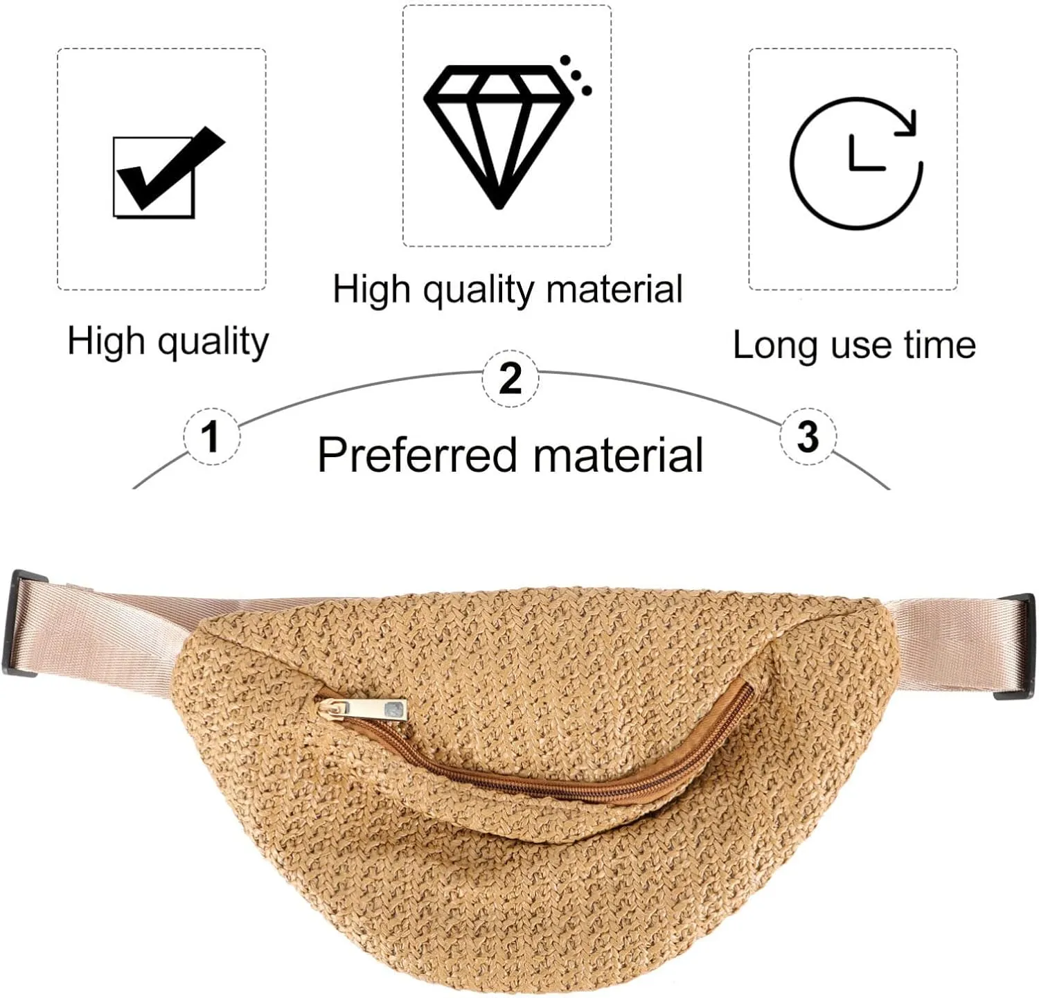 GALPADA Cute Straw Bag Summer Accessory Woven Waist Pouch Cross- Pouch Ideal for Women Girls Travel Everyday Use