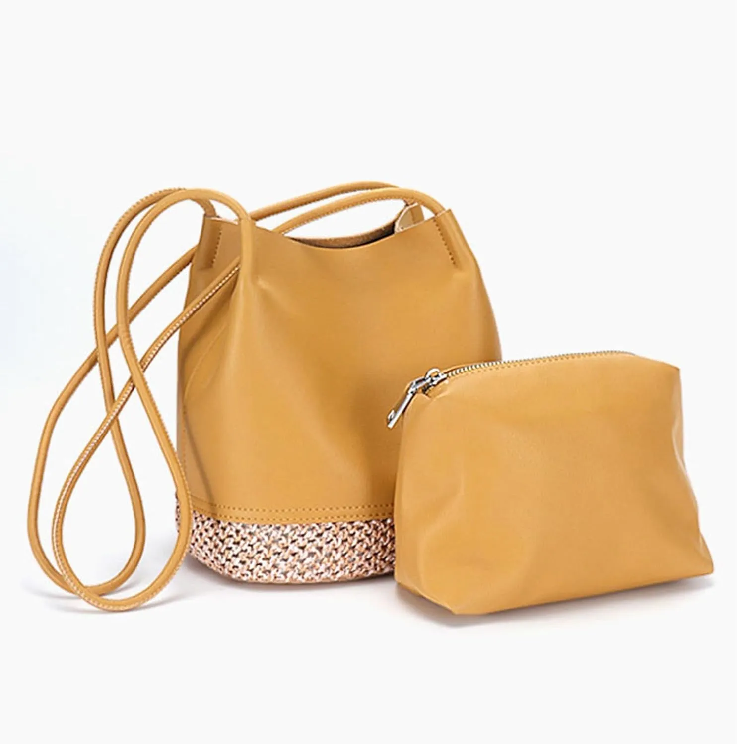 Genuine Leather Bucket Bags and Purses for Women Hobo and Shoulder Handbags Top Handle Satchel for Work Travel (C)