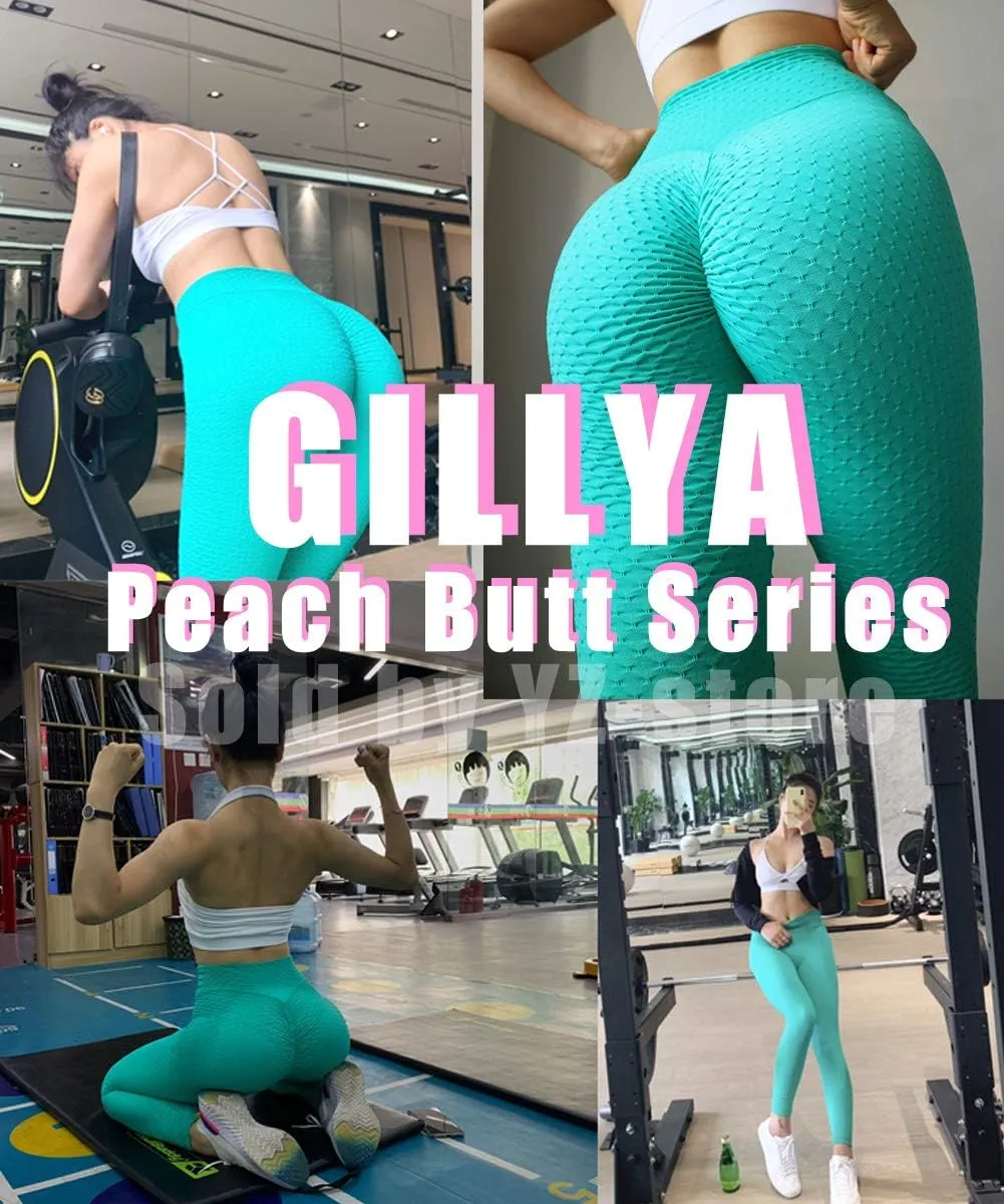 GILLYA Butt Lift Yoga Pants Seamless Ruched Butt Leggings Butt Lift Textured Anti-Cellulite Booty Lifting TIK Tok Leggings