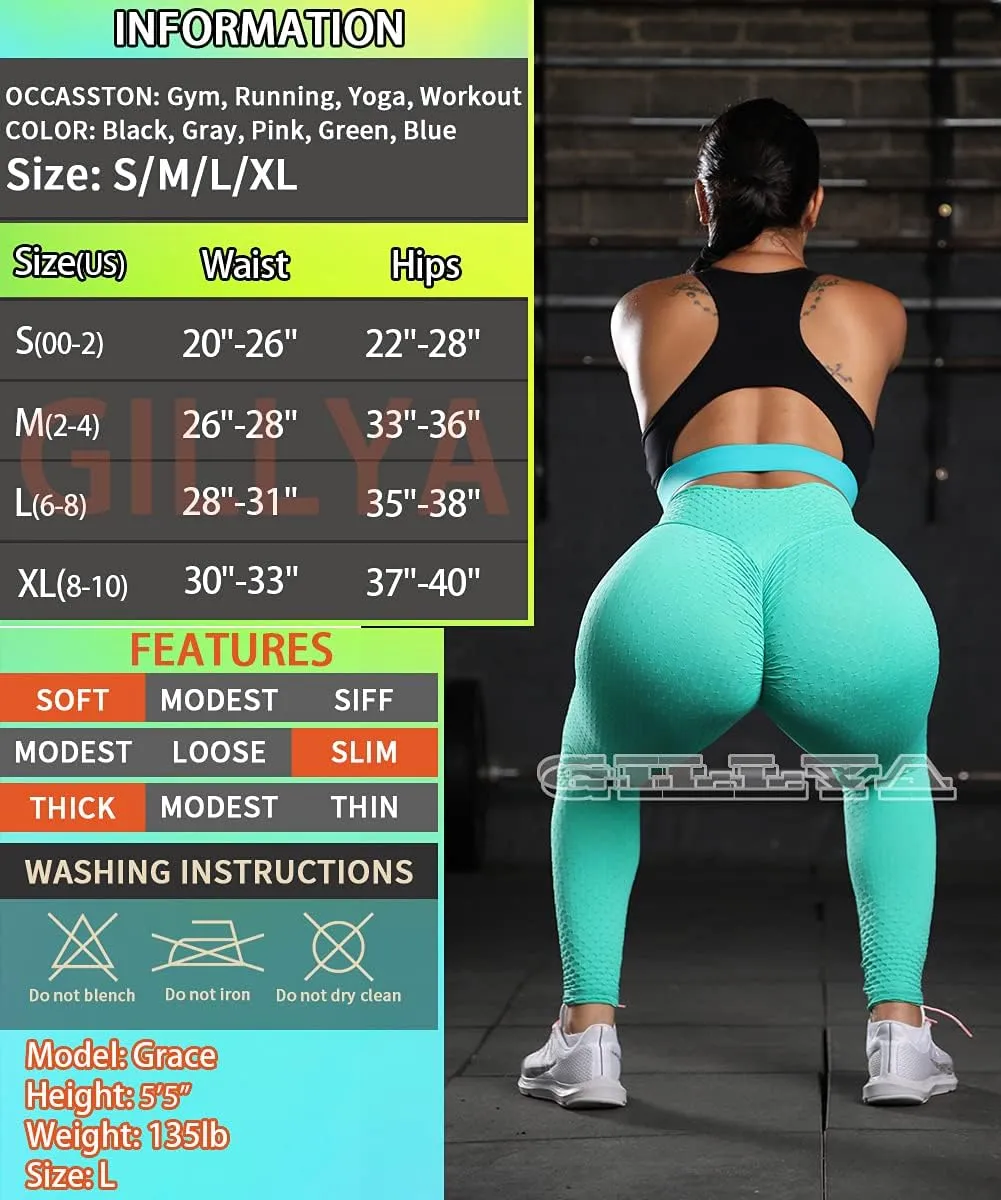 GILLYA Butt Lift Yoga Pants Seamless Ruched Butt Leggings Butt Lift Textured Anti-Cellulite Booty Lifting TIK Tok Leggings
