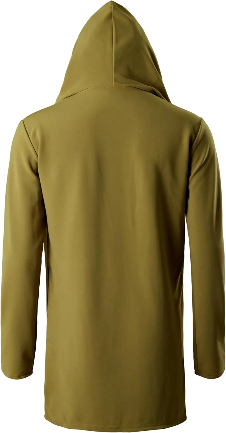 GIVON Men's Ruffle Shawl Collar Hooded Cardigan Long Sleeve with Pockets