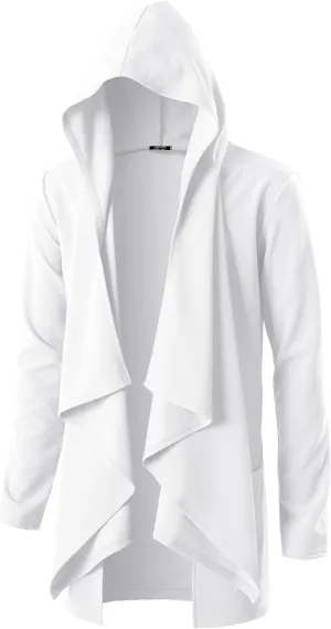 GIVON Men's Ruffle Shawl Collar Hooded Cardigan Long Sleeve with Pockets