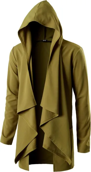 GIVON Men's Ruffle Shawl Collar Hooded Cardigan Long Sleeve with Pockets