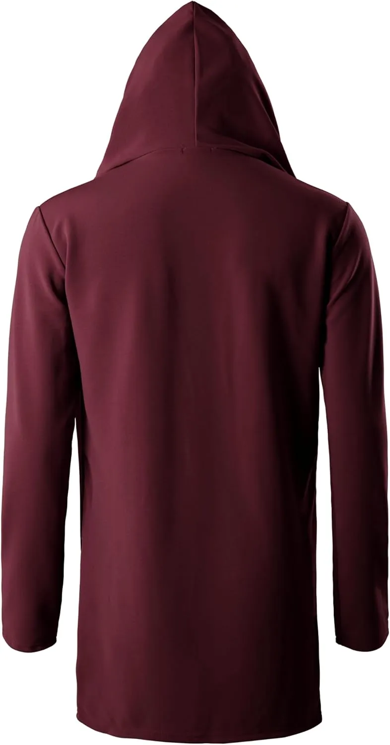 GIVON Men's Ruffle Shawl Collar Hooded Cardigan Long Sleeve with Pockets