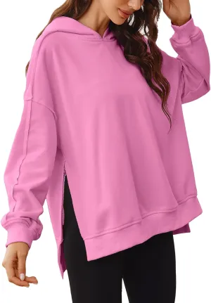 Glamaker Women's Oversized Hoodies Side Slit Zip Up Pullover Sweatshirt Casual Long Sleeve High Low Fall Clothes Top Shirts