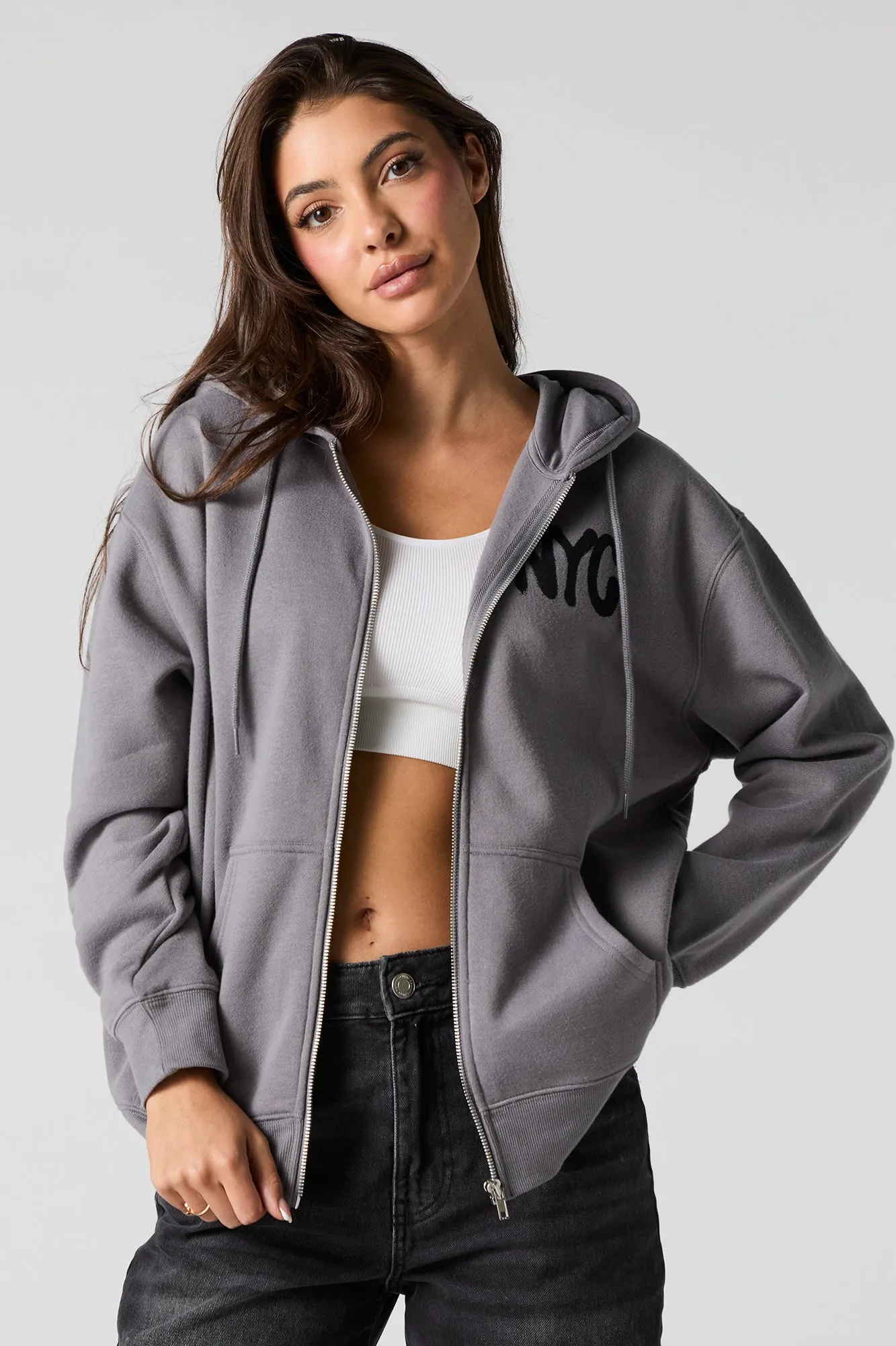 Graphic Fleece Zip-Up Hoodie