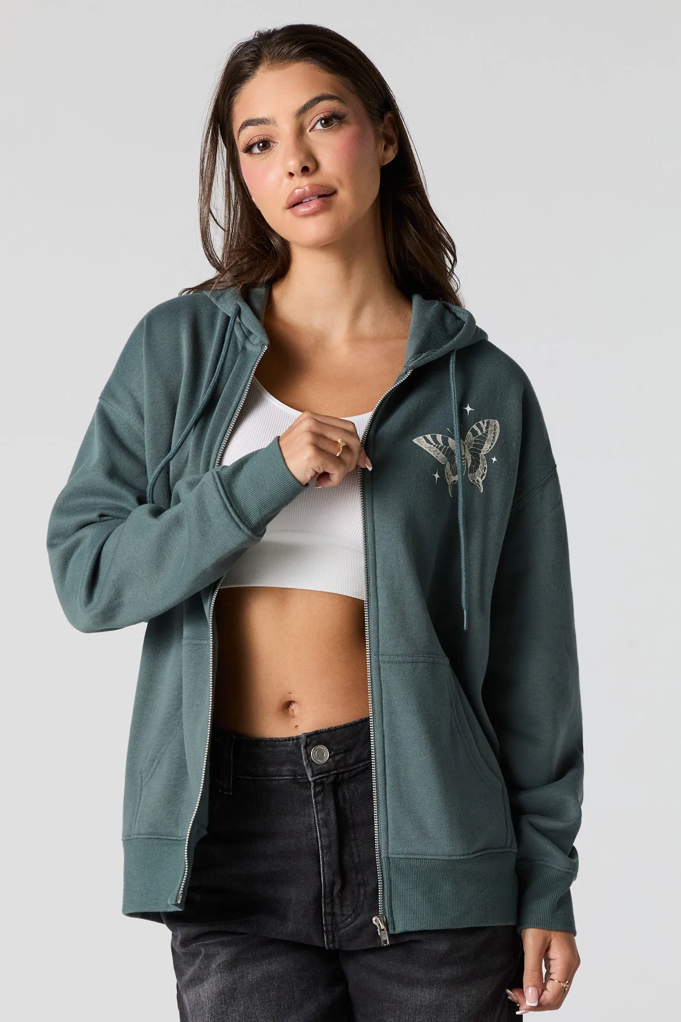 Graphic Fleece Zip-Up Hoodie