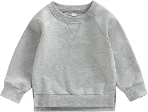 Gueuusu Toddler Kids Baby Boy Girl Crewneck Sweatshirt Cotton Long Sleeve Solid Color Pullover Top Casual Spring Fall Clothes