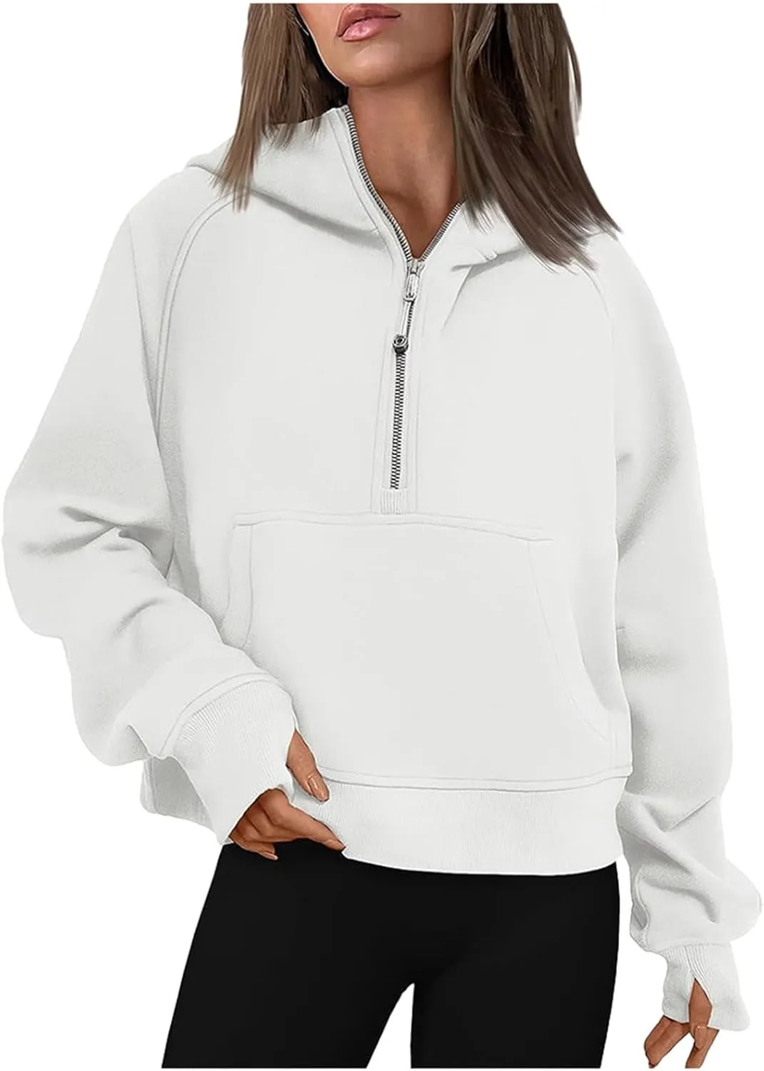 Half Zip Hoodies for Women Fall Fashion 2024 Fleece Oversized Sweatshirt Long Sleeve Cropped Pullover Y2K Clothes