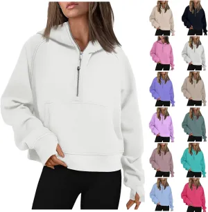 Half Zip Hoodies for Women Fall Fashion 2024 Fleece Oversized Sweatshirt Long Sleeve Cropped Pullover Y2K Clothes
